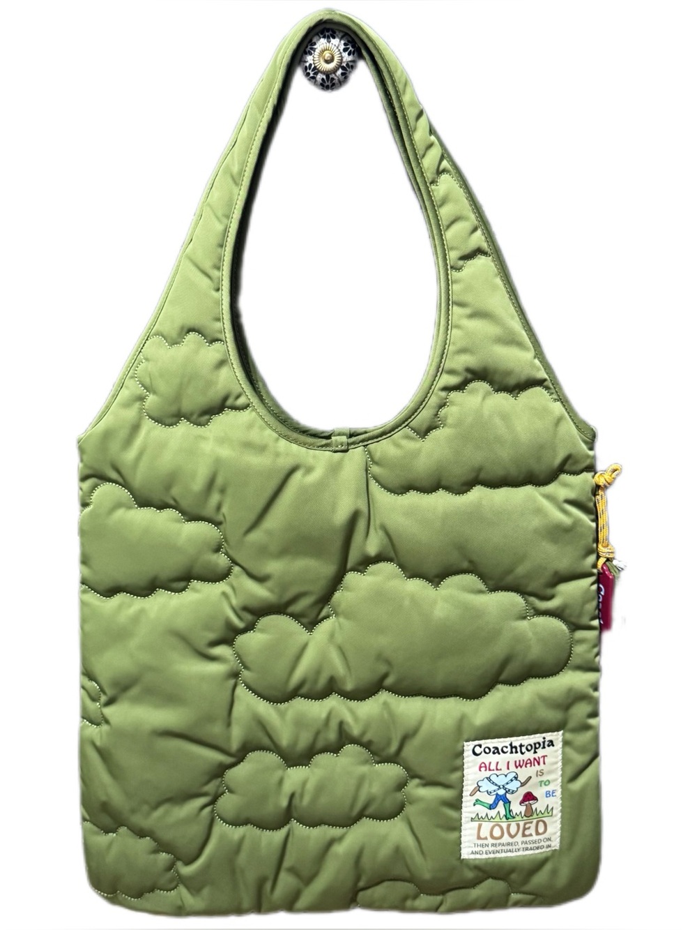 COACH Coachtopia Loop Flat Tote With Cloud Quilting, OLIVE GREEN - Picture 2 of 6